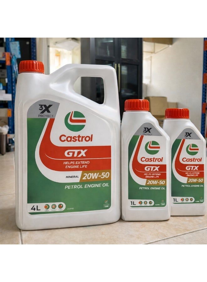 Castrol GTX Mineral Petrol Engine Oil 20W-50 Combo Pack – 4 Liter + 1 Liter + 1 Liter - Image 2